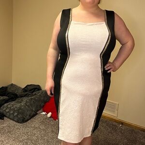 Melrose and Market Black and Cream/pinky Midi Dress